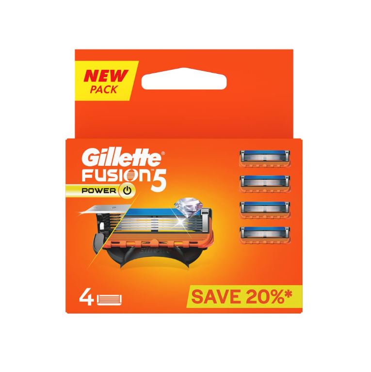 Gillette Fusion 5 Power Razor Cartridges - For Men, (Pack of 4 Cartridges)