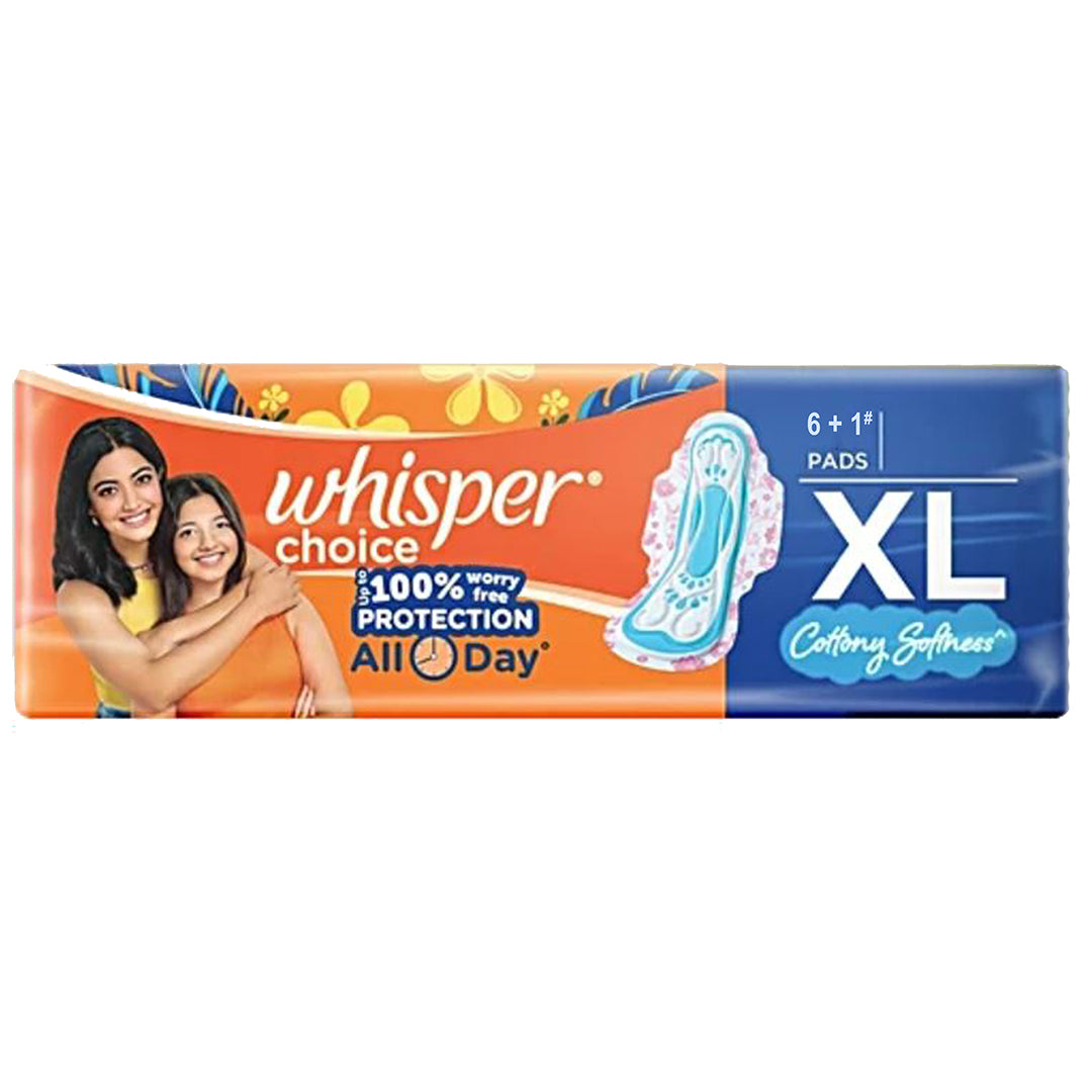 Whisper Choice Long Sanitary Pads - XL, 7 pcs