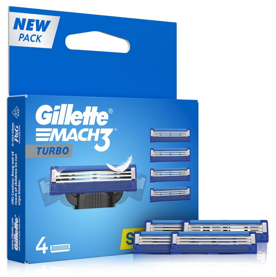 Gillette Mach3 Turbo Shaving Razor Cartridges, 4 pcs