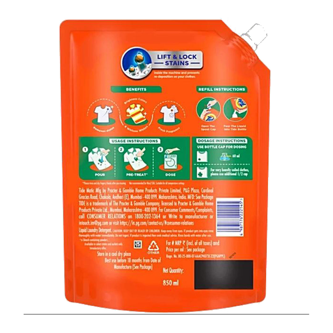 Tide Matic Liquid Detergent Front Load - Stain Removal In Washing Machine, 850 ml
