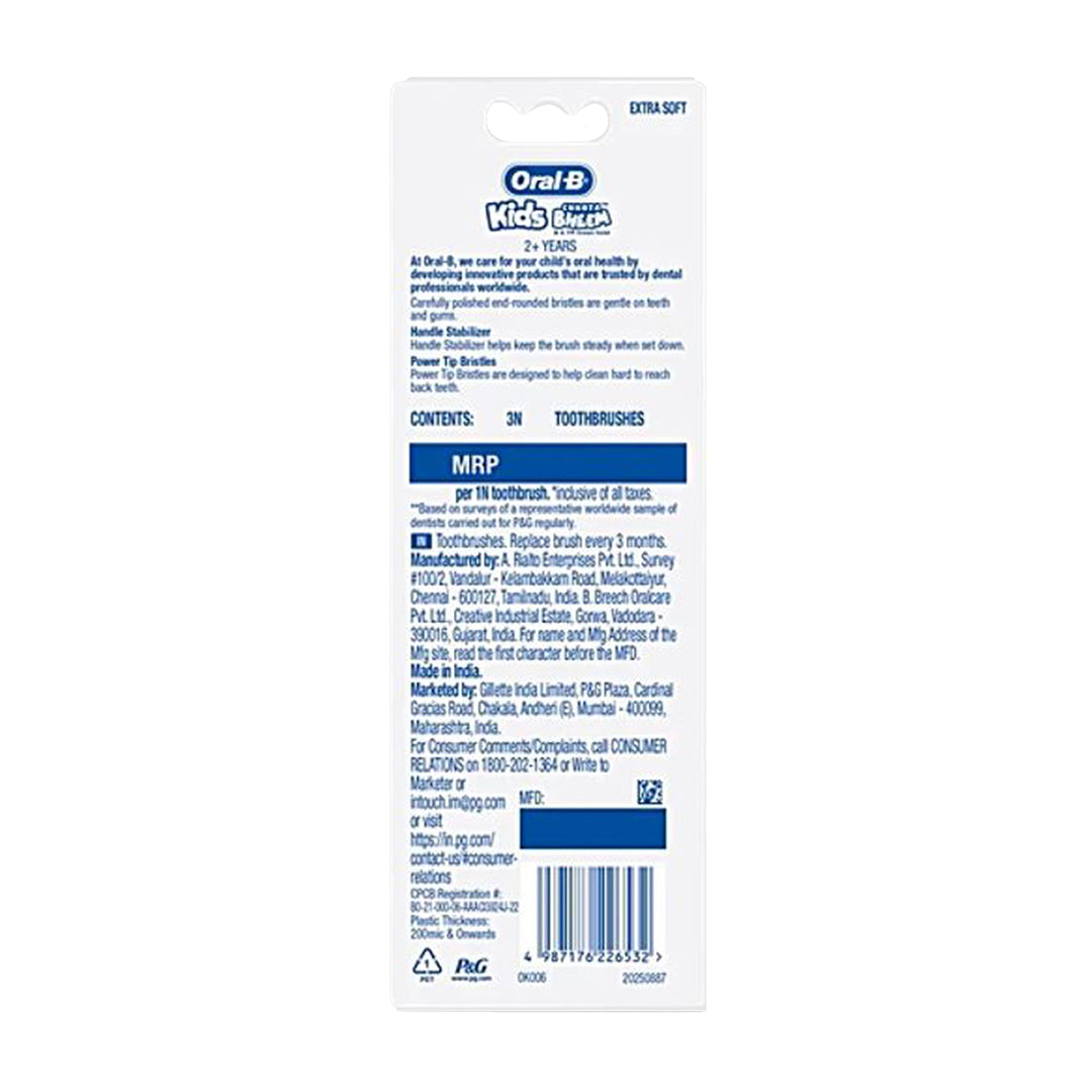 Oral-B Kids Toothbrush With Mickey Characters - Soft Bristles, Easy To Handle, 2+ Years, 3 pcs