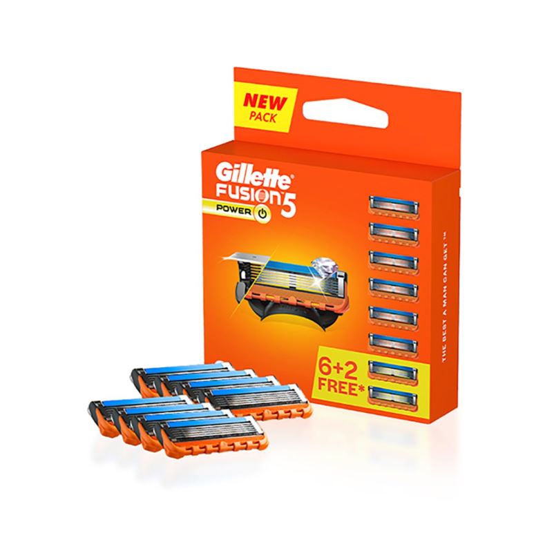 Gillette Fusion 5 Power Razor Cartridges - For Men, (Pack of 8 Cartridges)