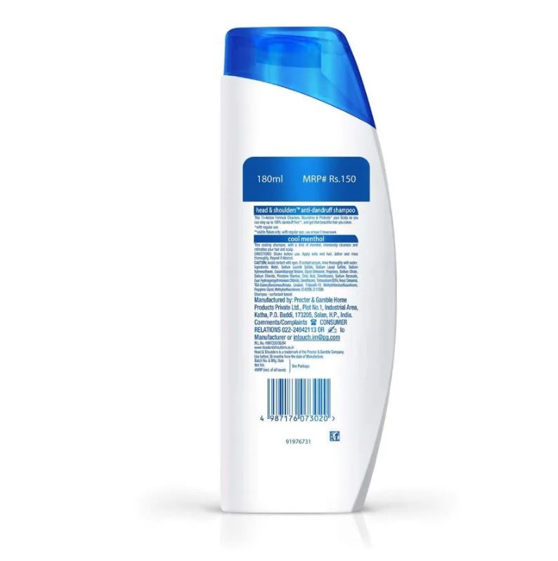 Head & Shoulders Anti-Dandruff Cool Menthol Shampoo, 180 ml