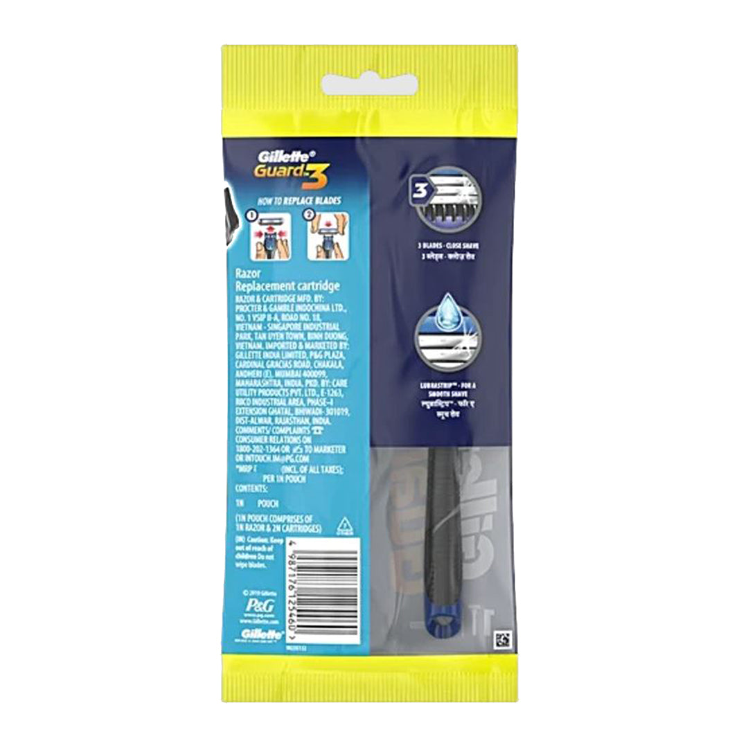Gillette Guard 3 Razor for Men Shaving Kit 1 Razor With 2 Cartridges, 3 pcs