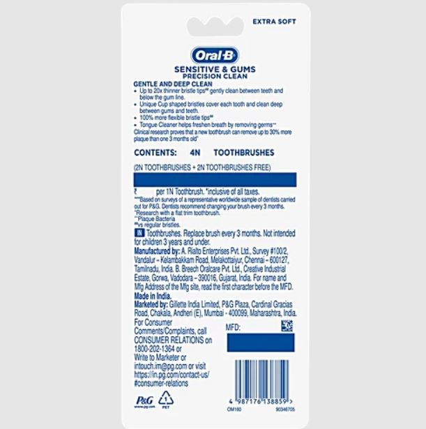 Oral-B Sensitive & Gums Pro Clean Tooth Brush, 4 pcs