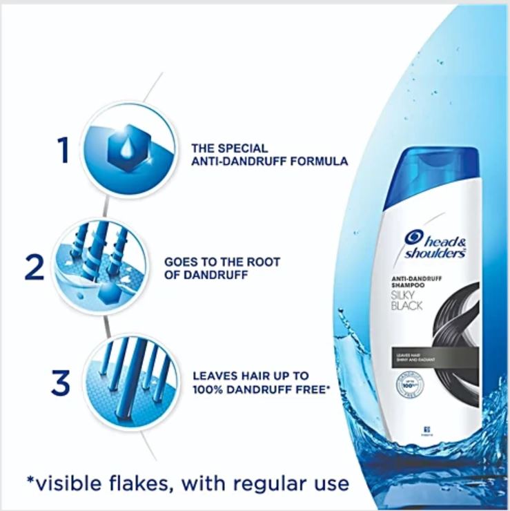 Head & Shoulders Silky Black Anti-Dandruff Shampoo - Leaves Hair Shiny & Radiant, Upto 100% Dandruff Free, 72 ml
