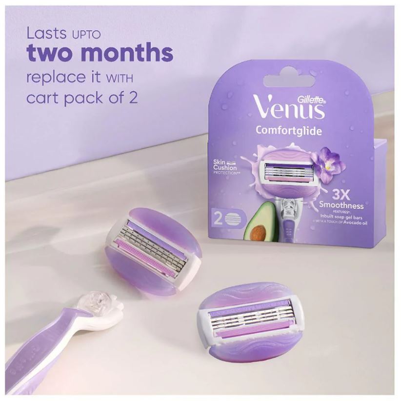 Gillette Venus Breeze Hair Removal Razor Blade/Refill - Gel Bar With Avocado Oils & Freecia Scent, 2 pcs