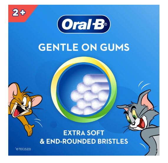 Oral-B Kids Toothbrush - Tom & Jerry, Extra Soft Bristles, Easy To Hold Handle, 2+ Years, 3 pcs