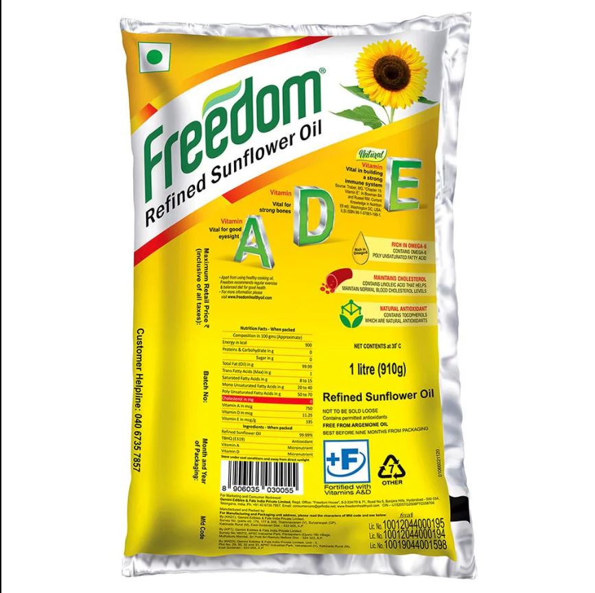 Freedom Refined Sunflower Oil, 1 ltr