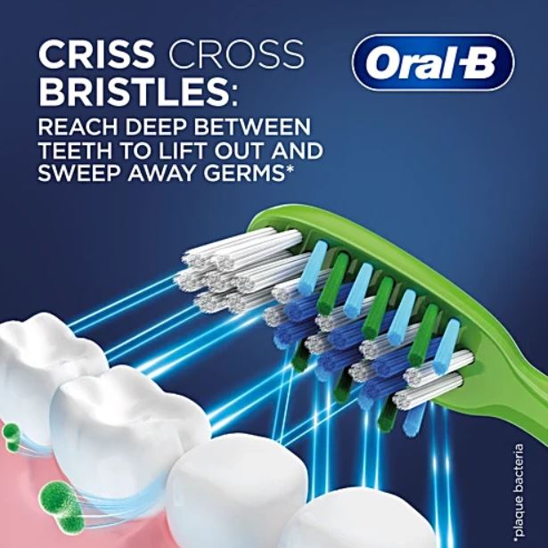 Oral-B Criss Cross Toothbrush - Soft, Anti-Plaque, Removes Up To 90% Germs, Family Pack, 4 pcs