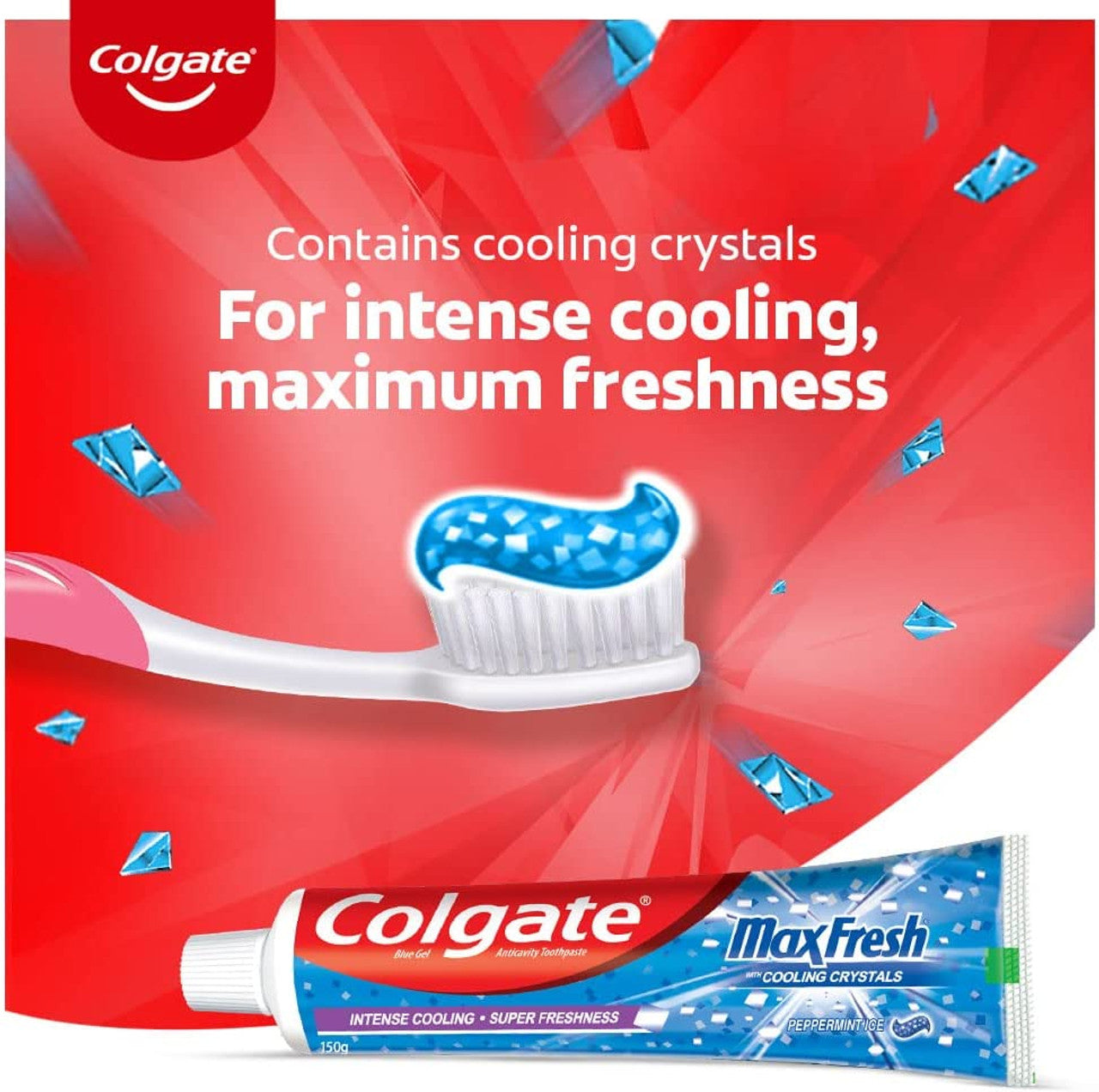 Colgate MaxFresh Breath Freshner Cavity Protection Toothpaste, 150g, Peppermint Ice, Blue Gel Paste with Menthol, Cooling crystals for fresh breath