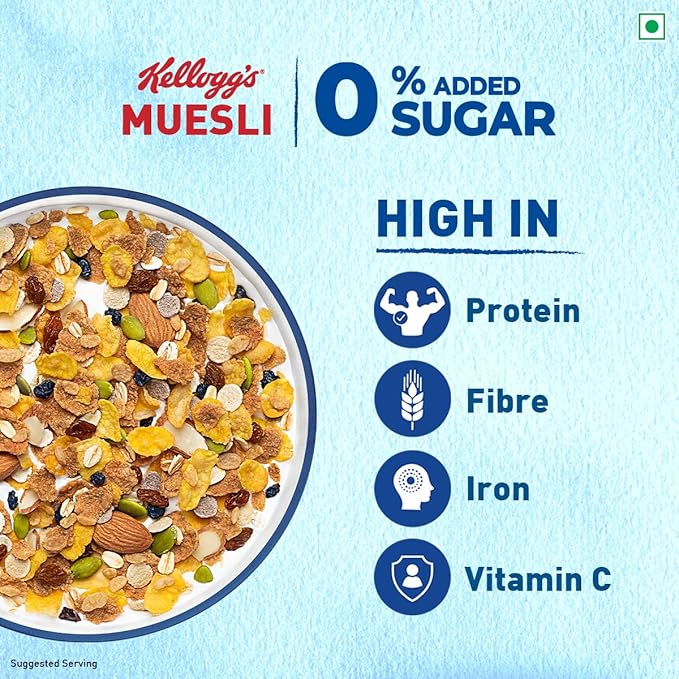 Kellogg's Muesli 0% Added Sugar - 12 In 1 Power Breakfast, 500 g