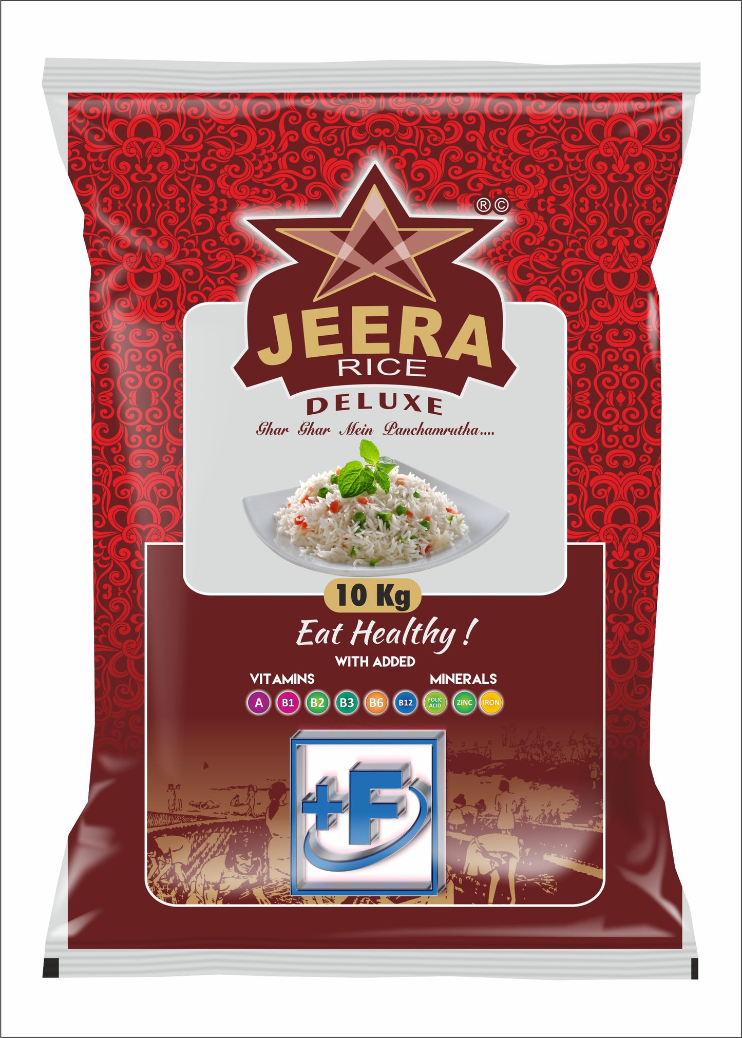 STEAM JEERA RICE ಸ್ಟೀಮ್ ಜೀರಾ ರೈಸ್, JEERA DELUXE +F(FORTIFIED WITH 9 ADDED VITAMINS & MINERALS)