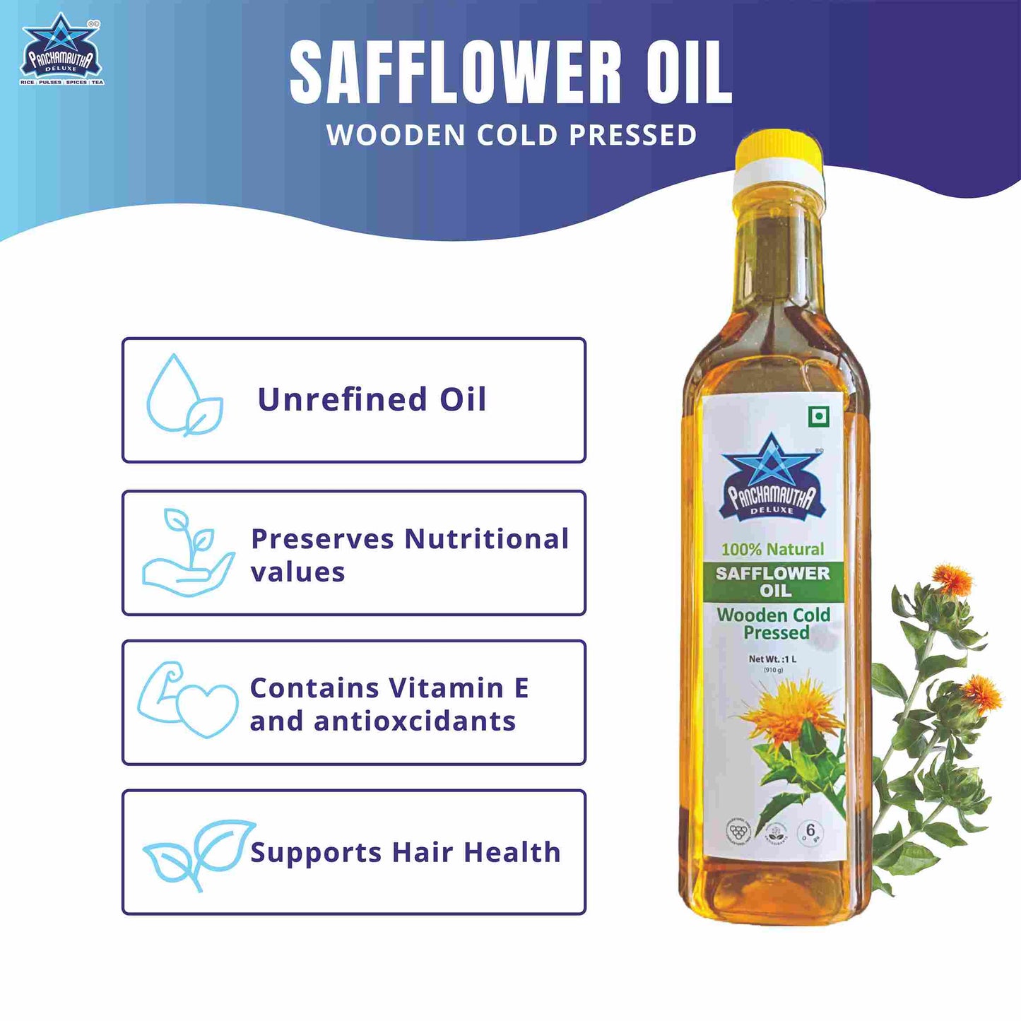 SAFFLOWER OIL ಕುಸುಬಿ ಎಣ್ಣೆ COLD PRESSED, PANCHAMRUTHA DELUXE