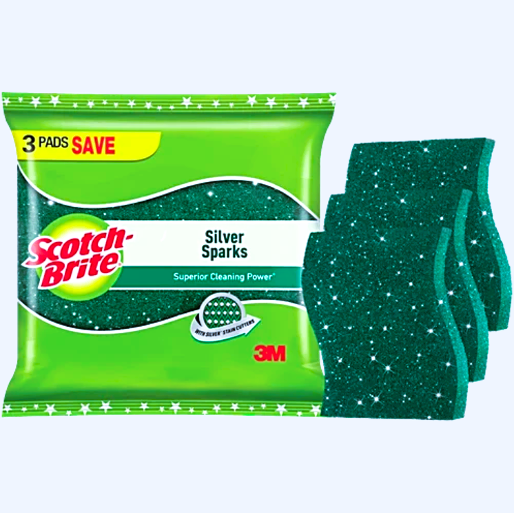 Scotch Brite Silver Sparks Scrub Pad, 3 pcs
