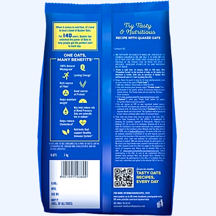 Quaker Rolled Oats, 1 kg Pouch