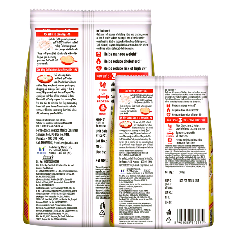 Saffola Oats, Instant Rolled Oats, Soft & Creamy Oats, Power of Protein, Iron & Fibre 1.3 kg