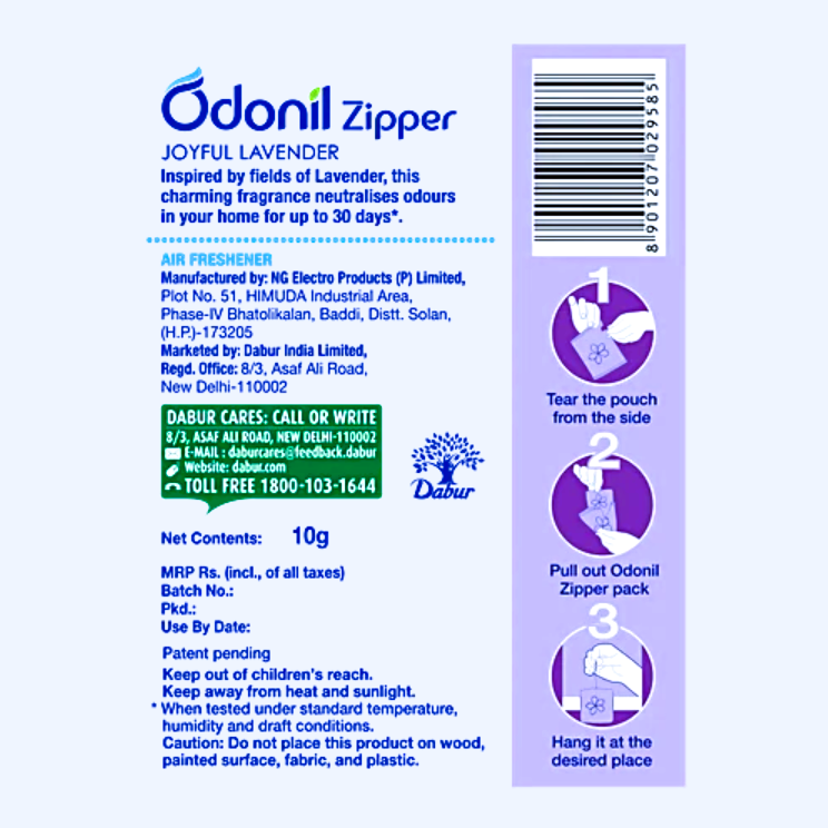Odonil Zipper Air Freshener - Joyful Lavender, 10 g