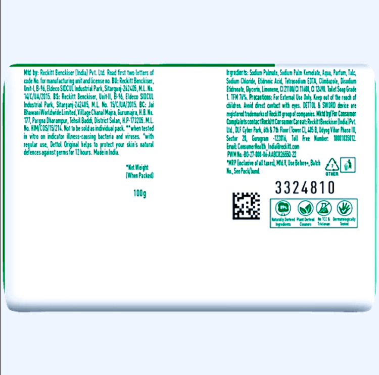 Dettol Original Bathing Soap Bar With 12 HR protective shield, 100 g