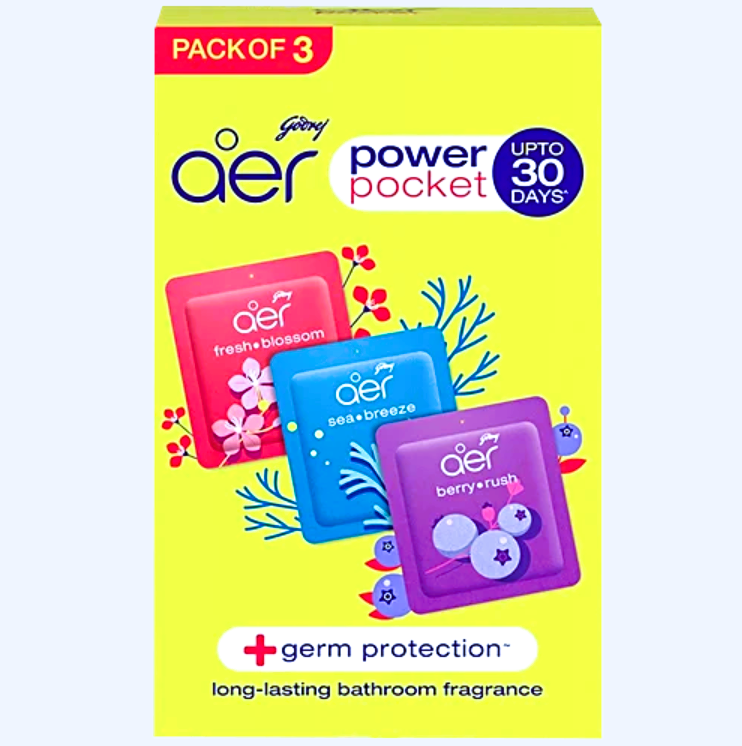 Godrej Aer Power Pocket Assorted Bathroom Fragrances, 30 g (3 x 10 g)