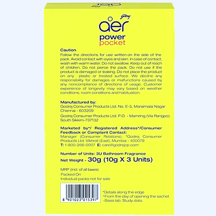 Godrej Aer Power Pocket Assorted Bathroom Fragrances, 30 g (3 x 10 g)