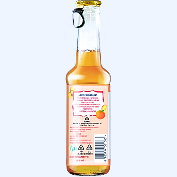 Tetley Peach Kombucha Fermented Sparkling Drink, 265 ml
