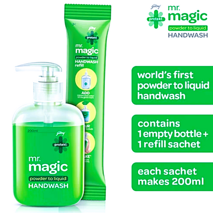 Godrej Protekt Mr.Magic Powder to Liquid Handwash - Neem & Aloe Vera, Protection Against Germs, 9 g