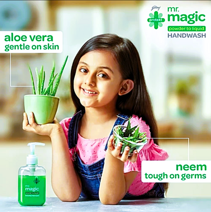Godrej Protekt Mr.Magic Powder to Liquid Handwash - Neem & Aloe Vera, Protection Against Germs, 9 g