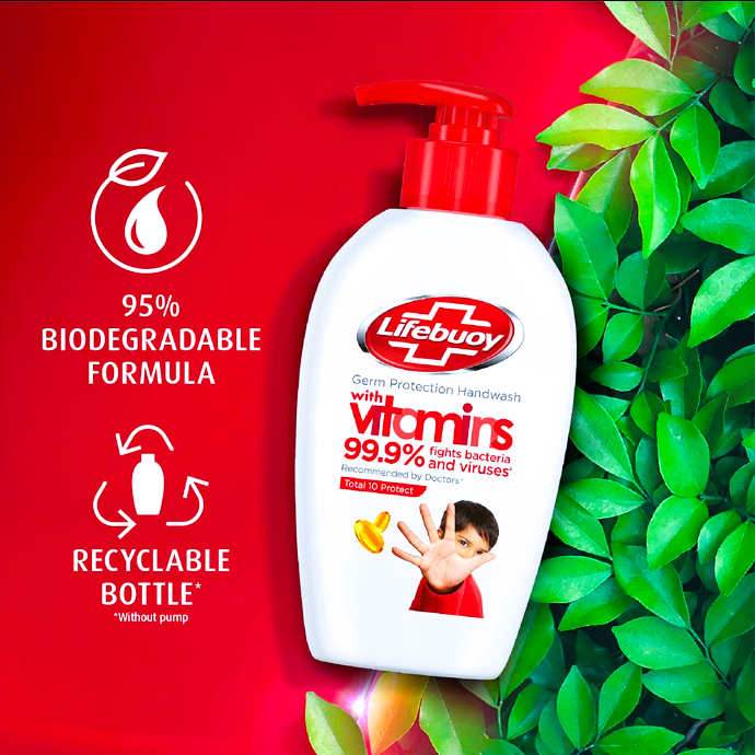 Lifebuoy Total 10 Germ Protection HandWash190 ml (With Free Refill Pouch 185 ml)
