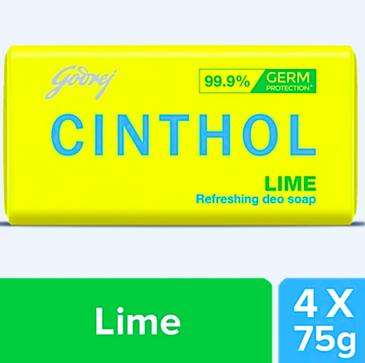 Cinthol Refreshing Deo Lime Bath Soap, 99.9% Germ Protection, 75 G (pack of 4)