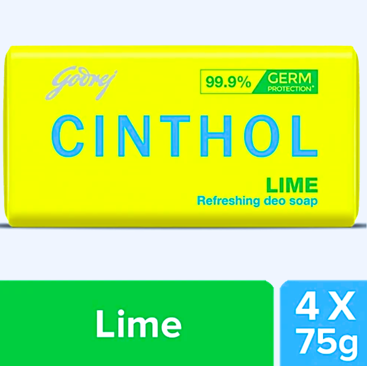 Cinthol Refreshing Deo Lime Bath Soap, 99.9% Germ Protection, 75 G (pack of 4)