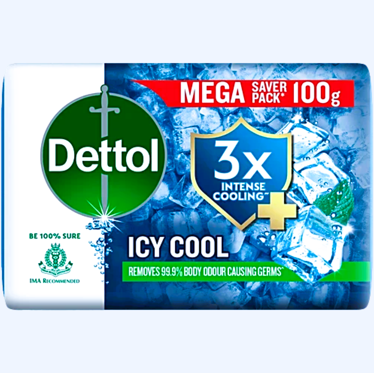 Dettol Icy Cool Bathing Soap Bar with 3x intense cooling, 100 g