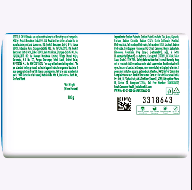 Dettol Icy Cool Bathing Soap Bar with 3x intense cooling, 100 g