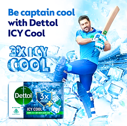 Dettol Icy Cool Bathing Soap Bar with 3x intense cooling, 100 g