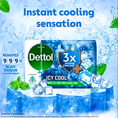 Dettol Icy Cool Bathing Soap Bar with 3x intense cooling, 100 g