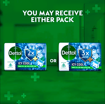 Dettol Icy Cool Bathing Soap Bar with 3x intense cooling, 100 g