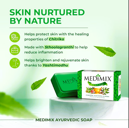 Medimix Ayurvedic Ayurvedic Bathing Soap with 18 Herbs, Effective for Skin Problems, Handmade, 75 g Carton
