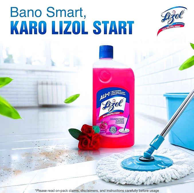 Lizol Disinfectant Surface & Floor Cleaner Liquid - Floral, 625 ml Bottle