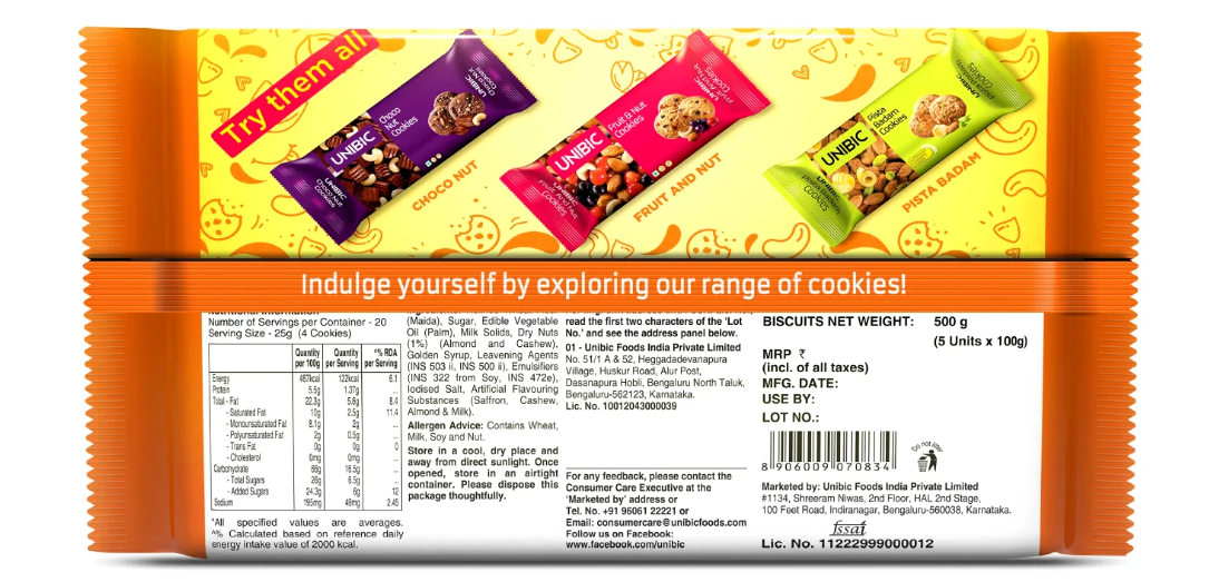 Unibic Cashew Badam Cookies 450 g Pack of 5