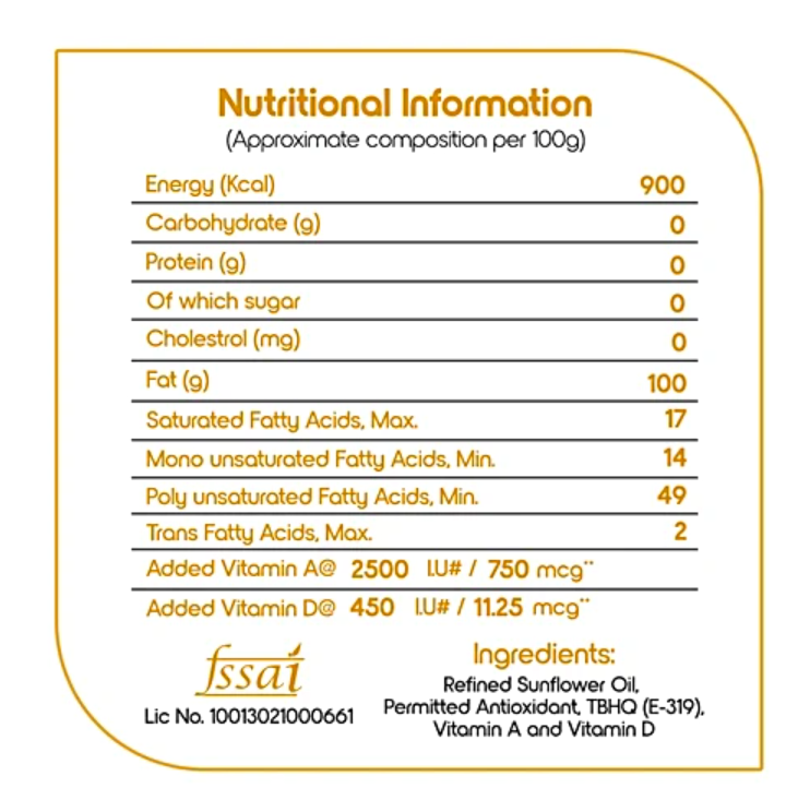 Fortune Sunlite Refined Sunflower Oil, 840 g Pouch