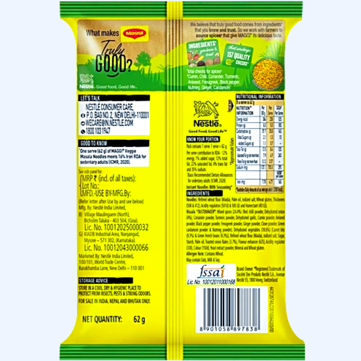 Maggi 2-Minute Instant Noodles - Veggie Masala, 62 g Pouch