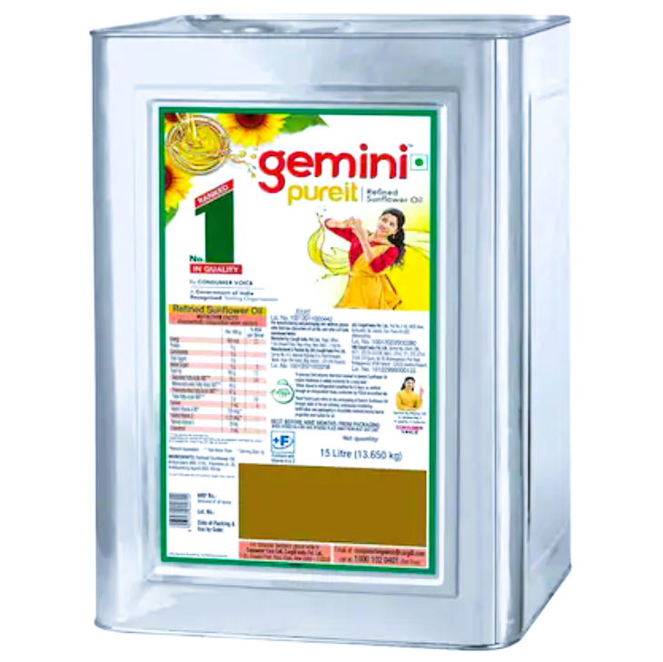 Gemini Pure it Refined Sunflower Oil 15 L (Tin)
