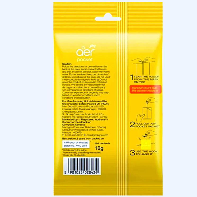 Godrej Aer Power Pocket - Long Lasting Bathroom Fragrance, Lemon Tangy Delight , 10 g