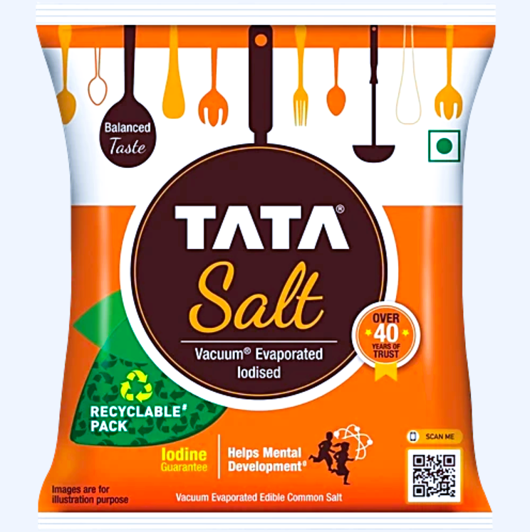 Tata Salt Vacuum Evaporated Iodised Edible Common Salt, 1 kg Pouch