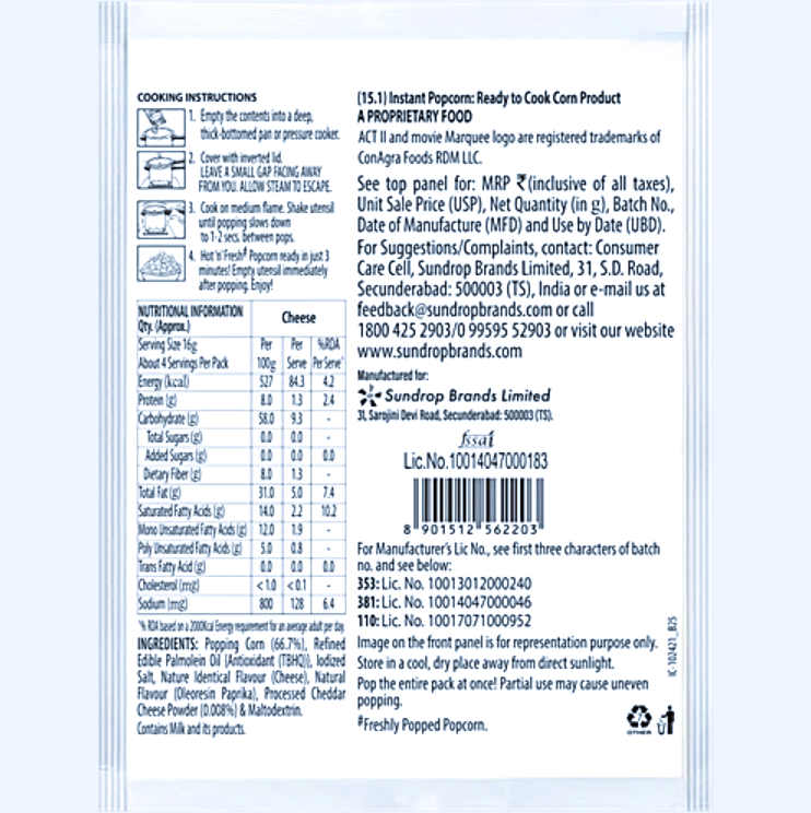 ACT II Instant Popcorn, Cheese,70g (Buy 2 Get 1 Free)