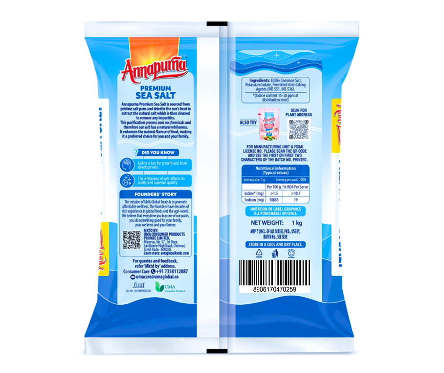 Annapurna Premium Iodised Sea Salt 1 kg