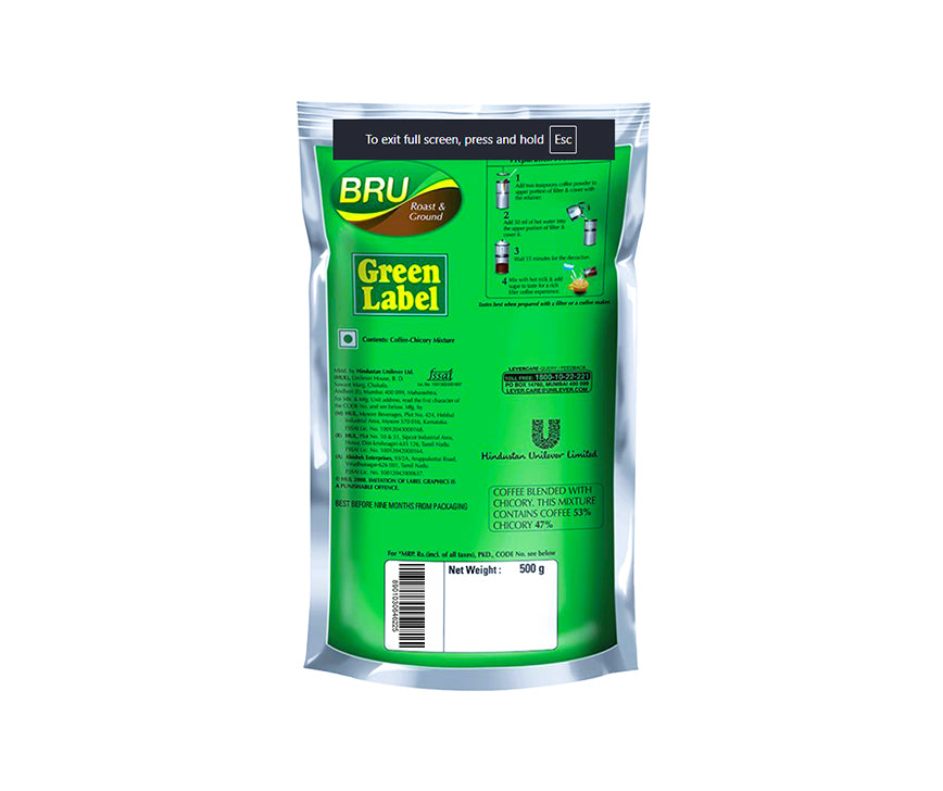 BRU Filter Coffee - Green Label, 500 g