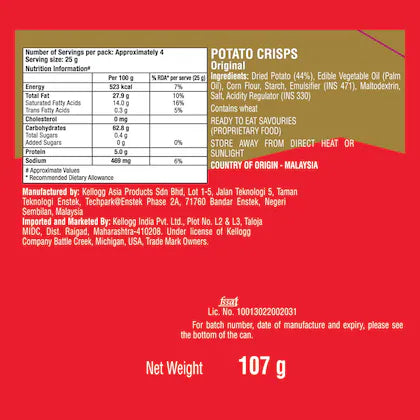 Pringles Original Potato Crisps, 107 g