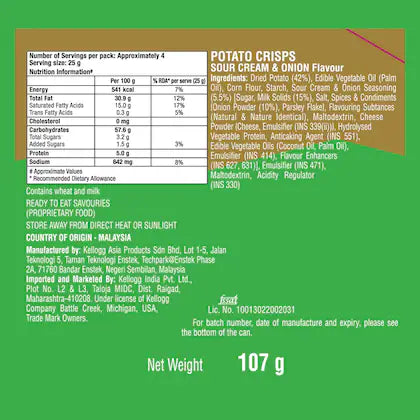 Pringles Potato Chips Sour Cream & Onion Flavour, 107 g