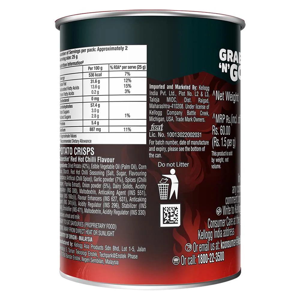 Pringles Scorchin' Red Hot Chilli Flavour Potato Crisps, 40 g